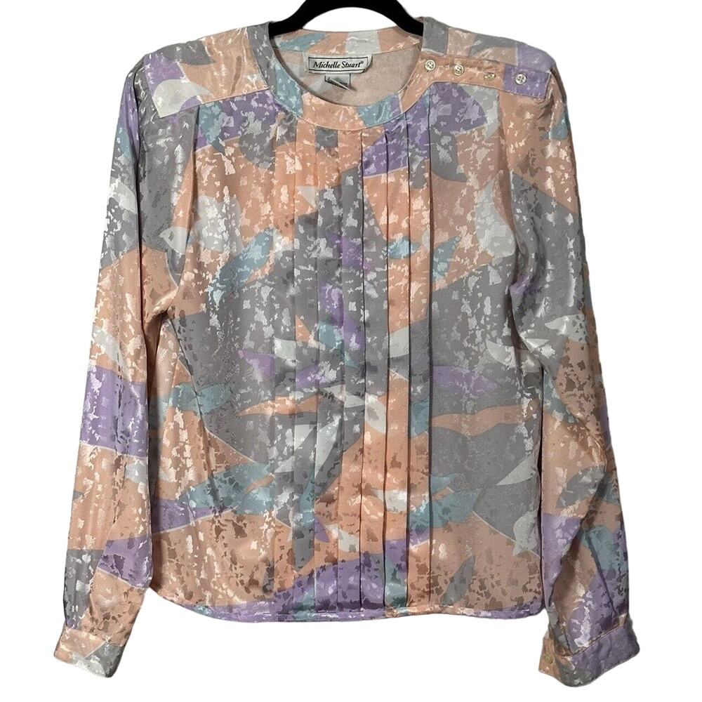 Vintage Michelle Stuart Women’s Multicolor Pintuck Long Sleeve Career Top Size 6